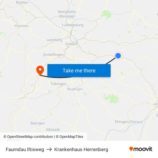Faurndau Iltisweg to Krankenhaus Herrenberg map