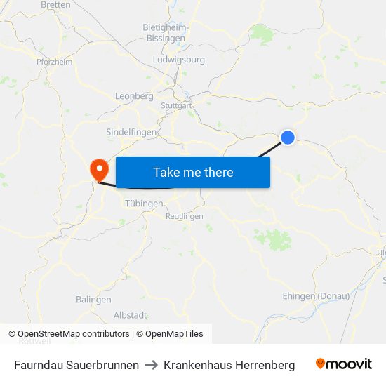Faurndau Sauerbrunnen to Krankenhaus Herrenberg map
