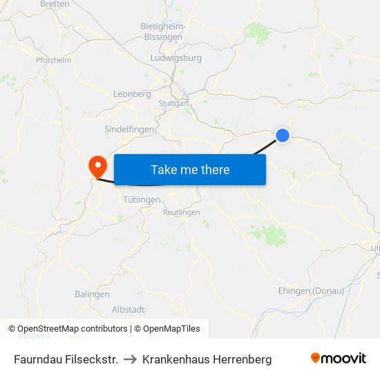 Faurndau Filseckstr. to Krankenhaus Herrenberg map