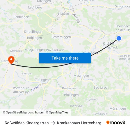 Roßwälden Kindergarten to Krankenhaus Herrenberg map