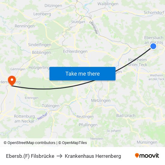 Ebersb.(F) Filsbrücke to Krankenhaus Herrenberg map