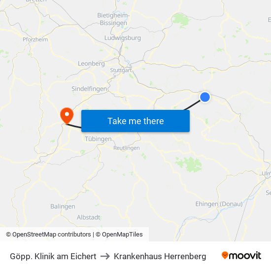 Göpp. Klinik am Eichert to Krankenhaus Herrenberg map