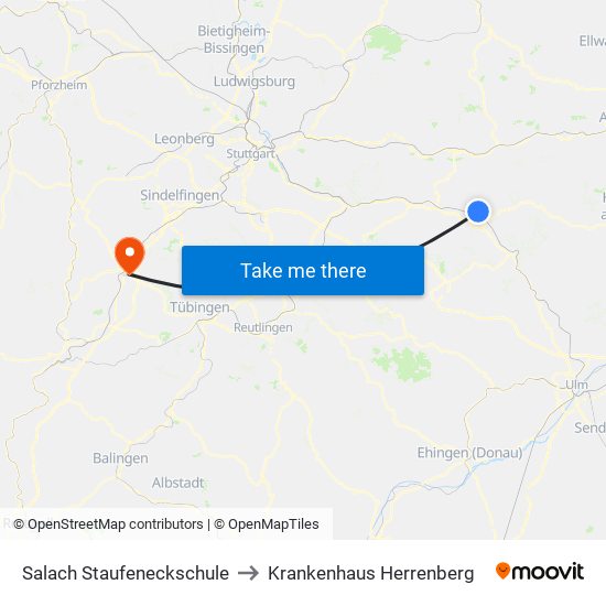 Salach Staufeneckschule to Krankenhaus Herrenberg map