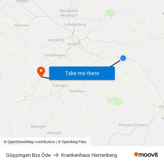 Göppingen Bsz Öde to Krankenhaus Herrenberg map