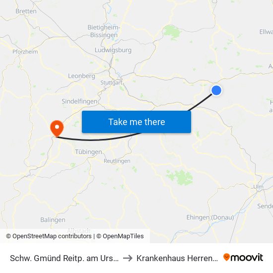 Schw. Gmünd Reitp. am Urspring to Krankenhaus Herrenberg map