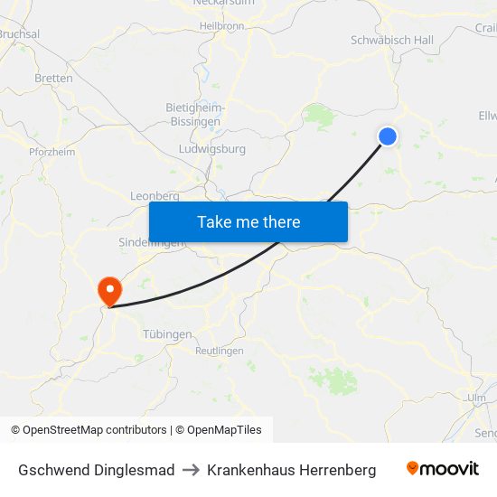 Gschwend Dinglesmad to Krankenhaus Herrenberg map