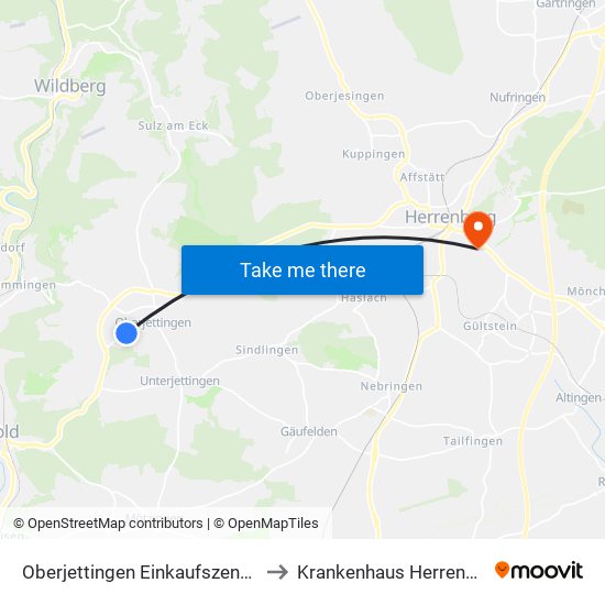 Oberjettingen Einkaufszentrum to Krankenhaus Herrenberg map