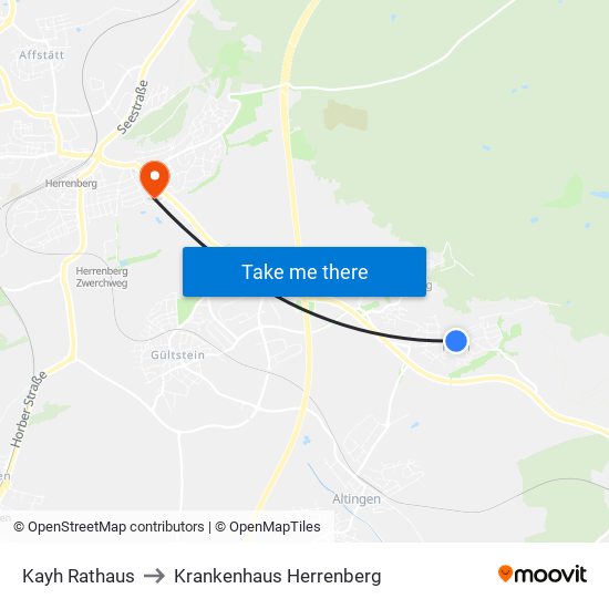Kayh Rathaus to Krankenhaus Herrenberg map