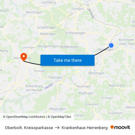Oberboih. Kreissparkasse to Krankenhaus Herrenberg map