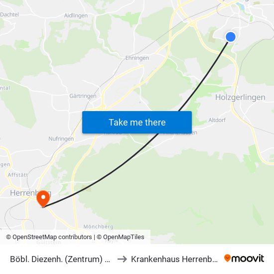 Böbl. Diezenh. (Zentrum) Süd to Krankenhaus Herrenberg map