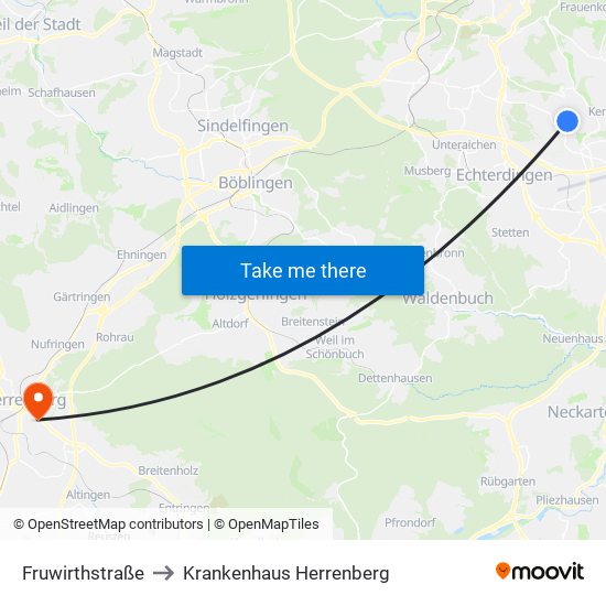Fruwirthstraße to Krankenhaus Herrenberg map