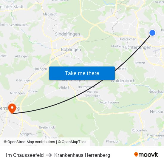 Im Chausseefeld to Krankenhaus Herrenberg map