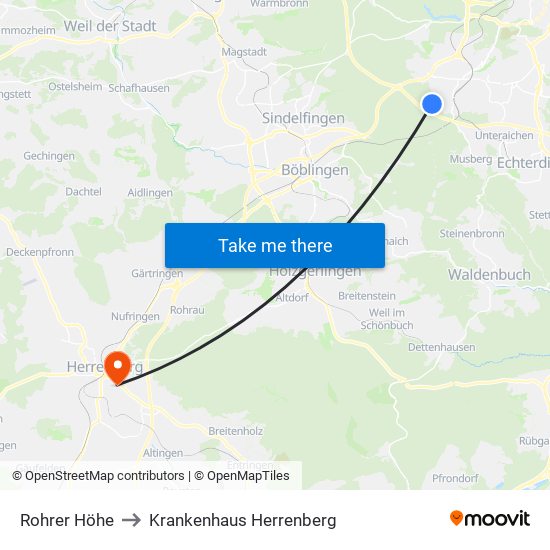 Rohrer Höhe to Krankenhaus Herrenberg map