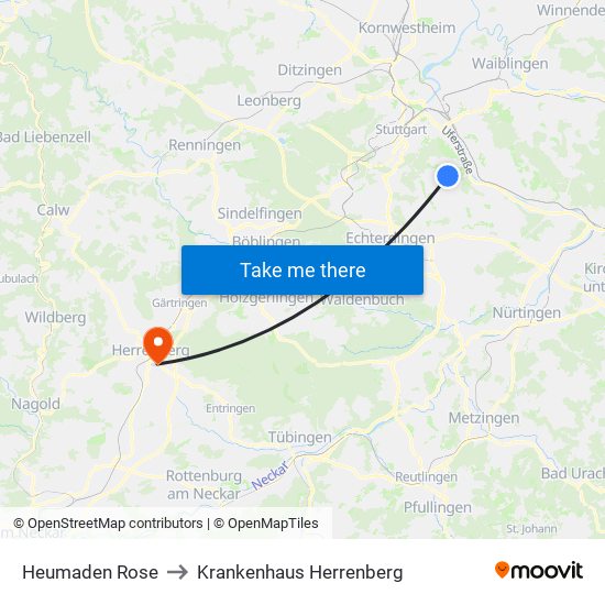 Heumaden Rose to Krankenhaus Herrenberg map