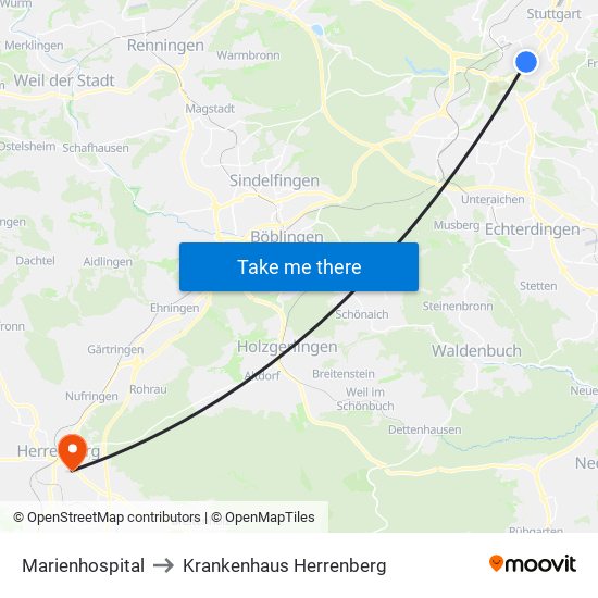 Marienhospital to Krankenhaus Herrenberg map