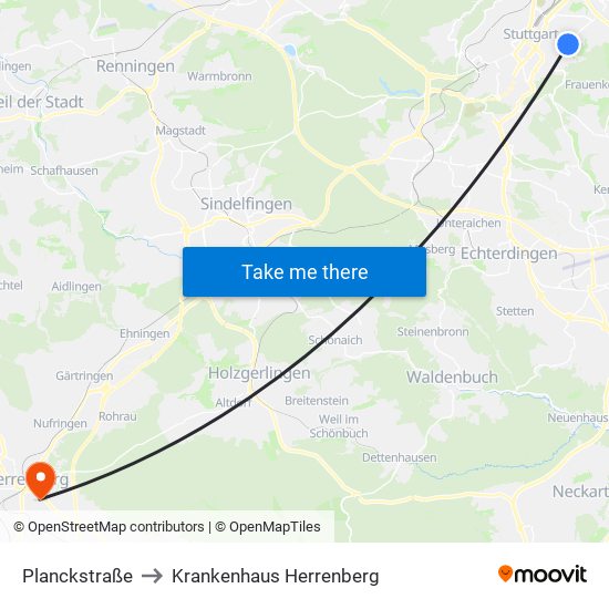 Planckstraße to Krankenhaus Herrenberg map
