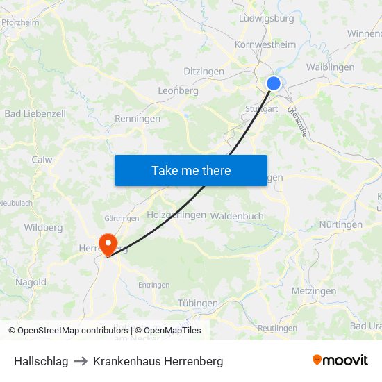 Hallschlag to Krankenhaus Herrenberg map