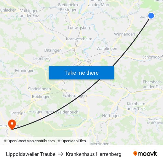 Lippoldsweiler Traube to Krankenhaus Herrenberg map