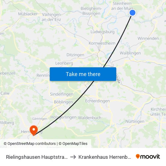 Rielingshausen Hauptstraße to Krankenhaus Herrenberg map