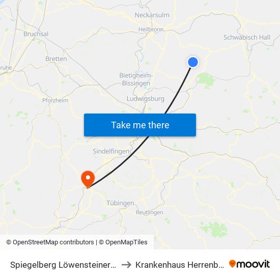 Spiegelberg Löwensteiner Str. to Krankenhaus Herrenberg map