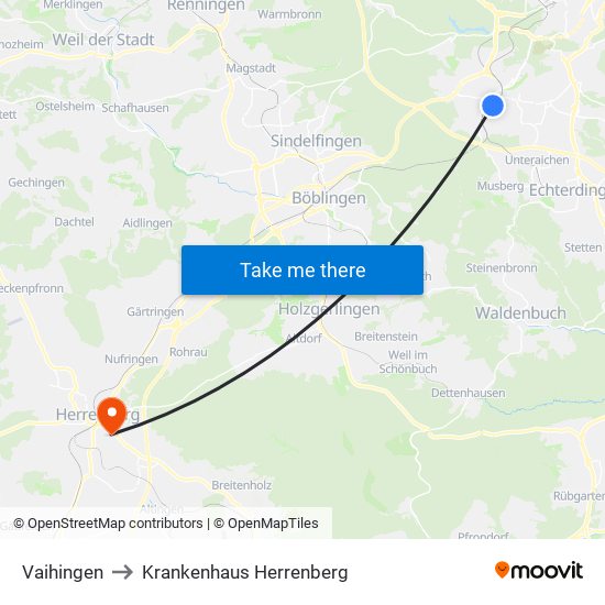 Vaihingen to Krankenhaus Herrenberg map