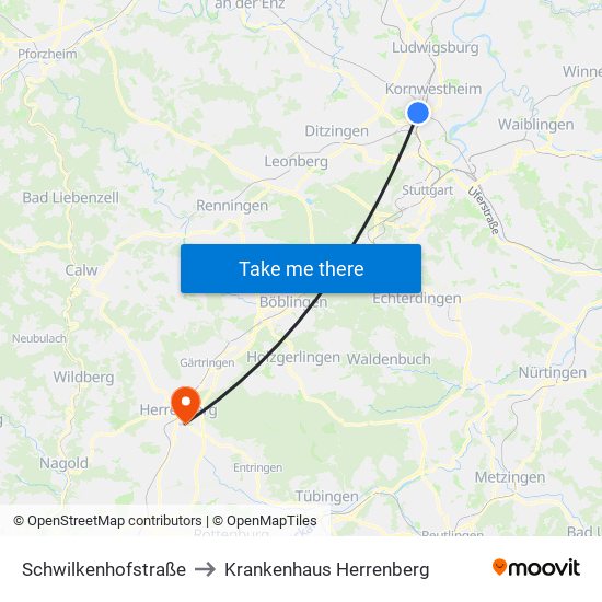 Schwilkenhofstraße to Krankenhaus Herrenberg map