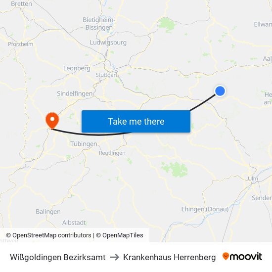 Wißgoldingen Bezirksamt to Krankenhaus Herrenberg map