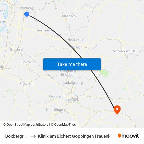 Boxbergring to Klinik am Eichert Göppingen Frauenklinik map