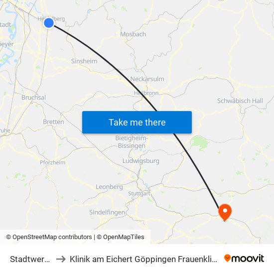 Stadtwerke to Klinik am Eichert Göppingen Frauenklinik map
