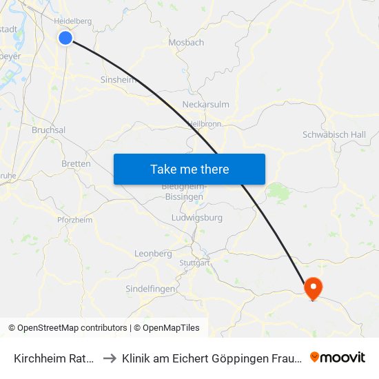 Kirchheim Rathaus to Klinik am Eichert Göppingen Frauenklinik map