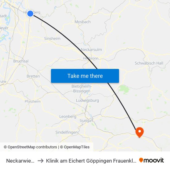 Neckarwiese to Klinik am Eichert Göppingen Frauenklinik map