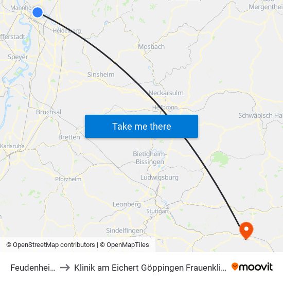 Feudenheim to Klinik am Eichert Göppingen Frauenklinik map