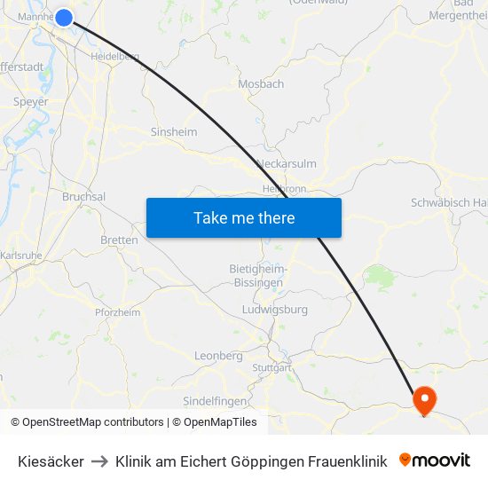 Kiesäcker to Klinik am Eichert Göppingen Frauenklinik map