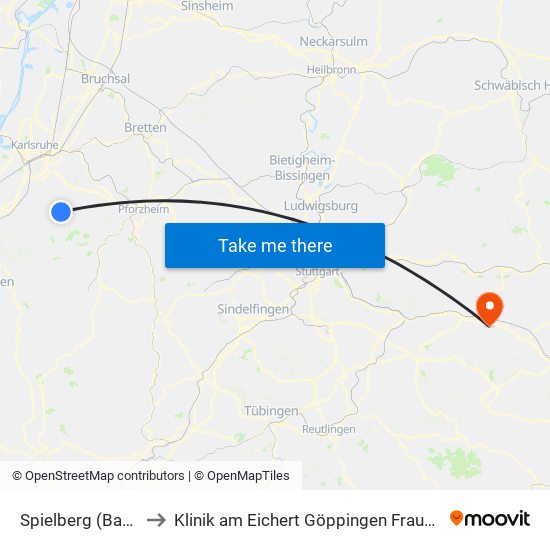 Spielberg (Baden) to Klinik am Eichert Göppingen Frauenklinik map