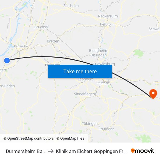 Durmersheim Bahnhof to Klinik am Eichert Göppingen Frauenklinik map