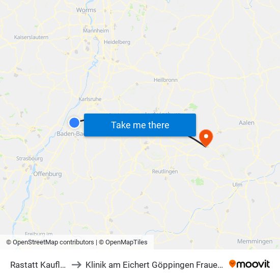 Rastatt Kaufland to Klinik am Eichert Göppingen Frauenklinik map
