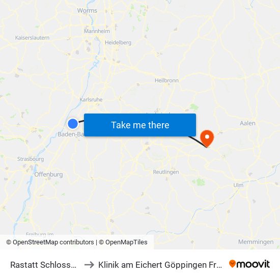 Rastatt Schlossgalerie to Klinik am Eichert Göppingen Frauenklinik map