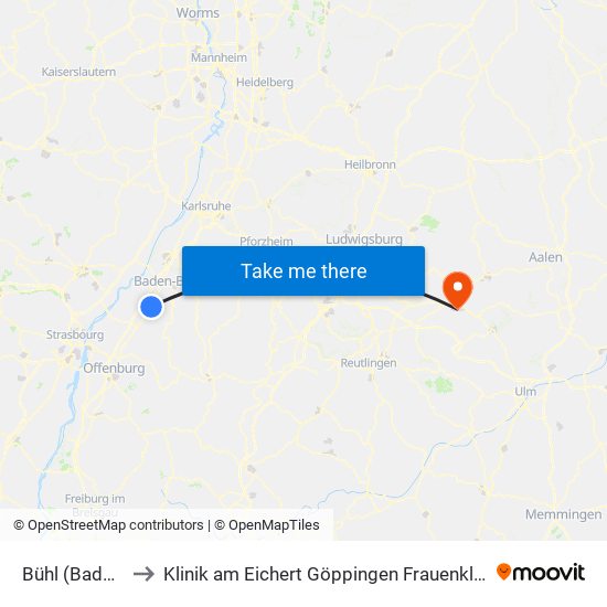Bühl (Baden) to Klinik am Eichert Göppingen Frauenklinik map