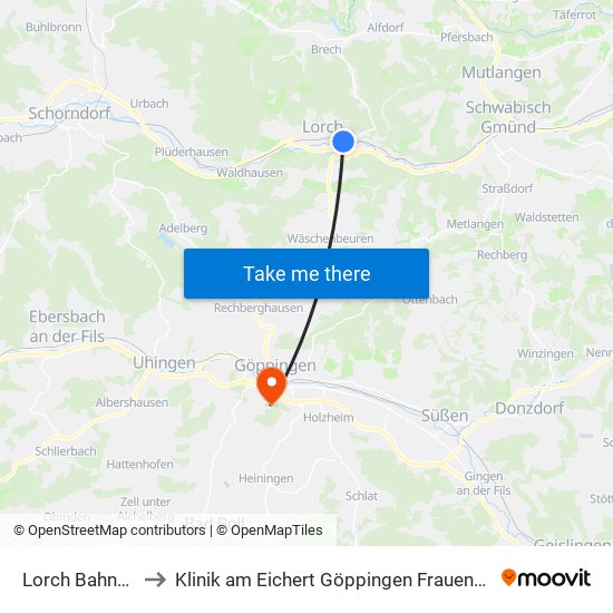 Lorch Bahnhof to Klinik am Eichert Göppingen Frauenklinik map