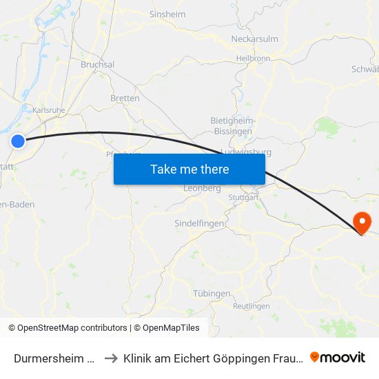Durmersheim Nord to Klinik am Eichert Göppingen Frauenklinik map