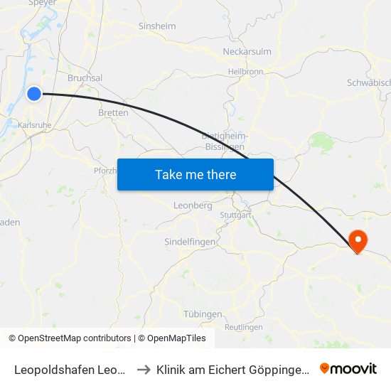 Leopoldshafen Leopoldstraße to Klinik am Eichert Göppingen Frauenklinik map
