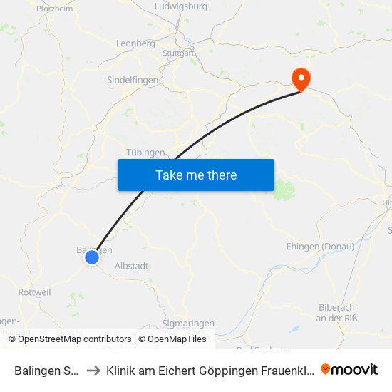 Balingen Süd to Klinik am Eichert Göppingen Frauenklinik map
