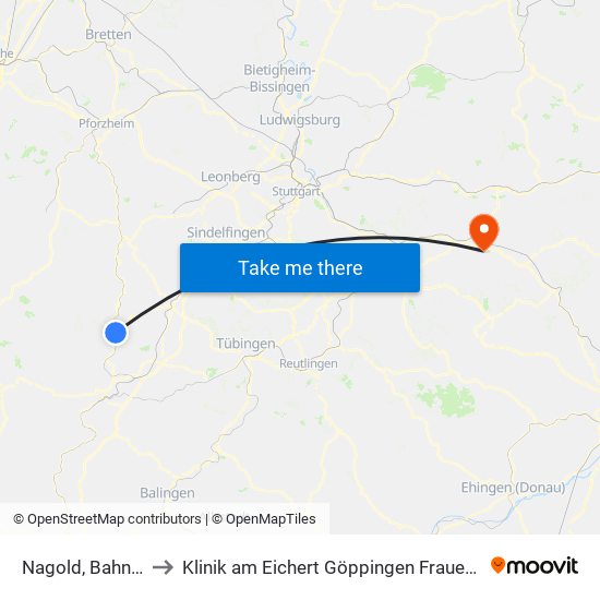 Nagold, Bahnhof to Klinik am Eichert Göppingen Frauenklinik map
