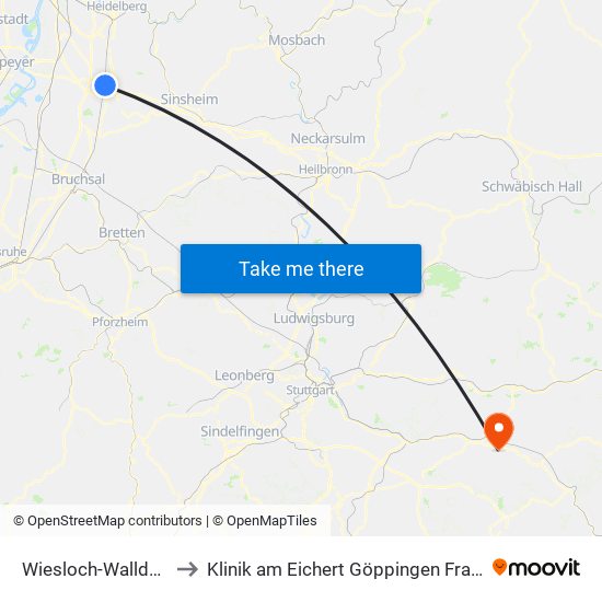 Wiesloch-Walldorf, Bf to Klinik am Eichert Göppingen Frauenklinik map