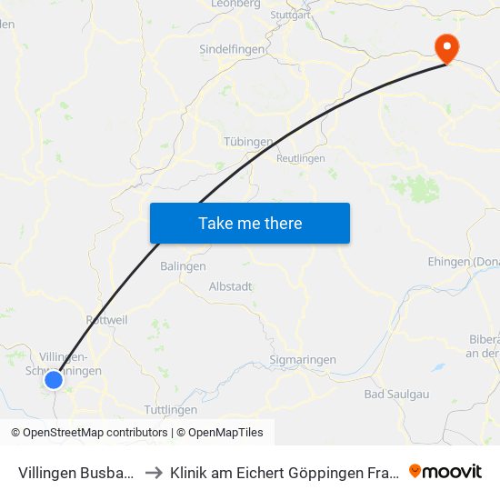 Villingen Busbahnhof to Klinik am Eichert Göppingen Frauenklinik map