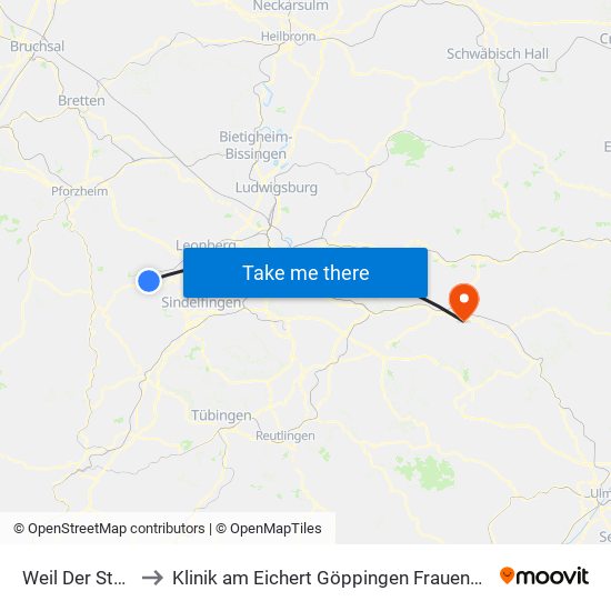 Weil Der Stadt to Klinik am Eichert Göppingen Frauenklinik map