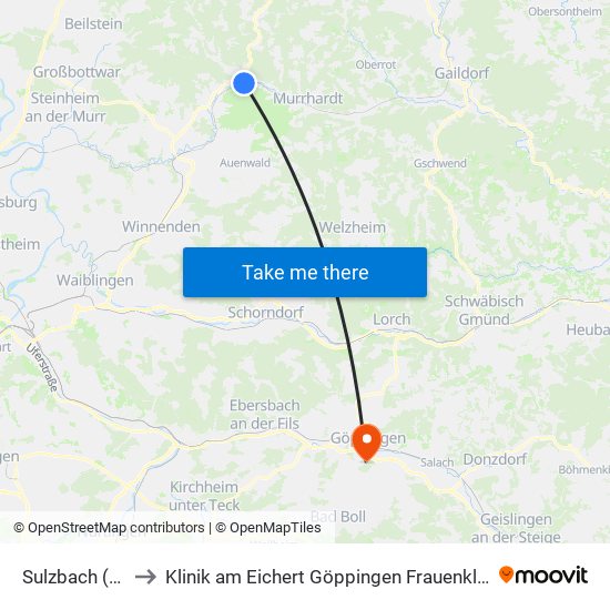 Sulzbach (M) to Klinik am Eichert Göppingen Frauenklinik map