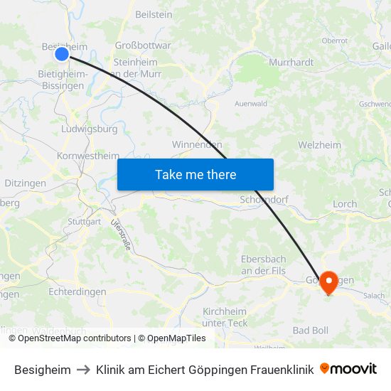 Besigheim to Klinik am Eichert Göppingen Frauenklinik map