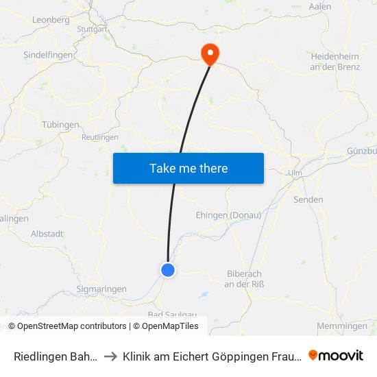 Riedlingen Bahnhof to Klinik am Eichert Göppingen Frauenklinik map