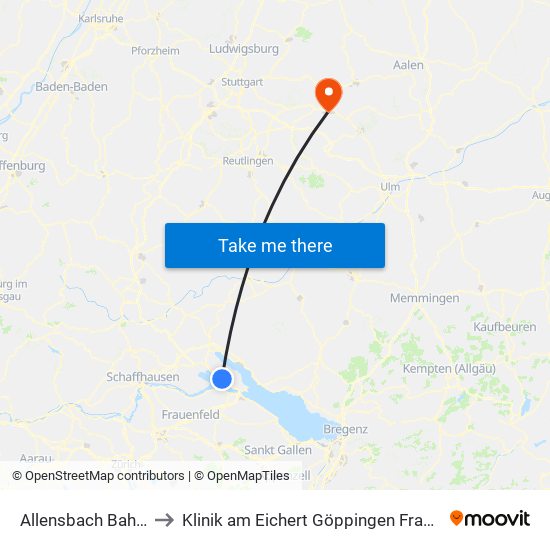 Allensbach Bahnhof to Klinik am Eichert Göppingen Frauenklinik map
